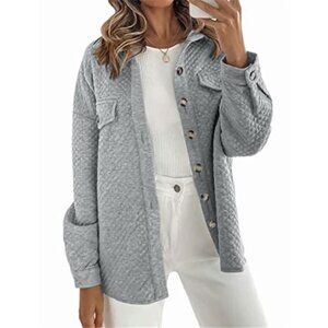 Womens Oversized Shacket Long Sleeve Button Down Shirt Jacket